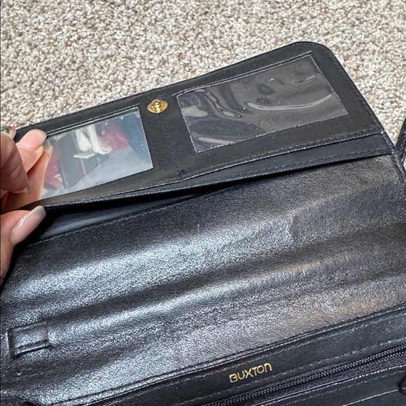 BUXTON Classic Black Leather Crossbody Purse, Wallet, With Mirror - Picture 8 of 13